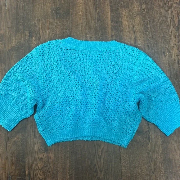 Free People Beach Blue Cropped Knit Cardigan - Picture 10 of 12